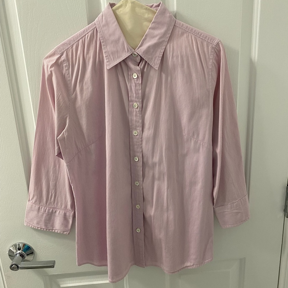 J. Crew pink and white striped button down. Size M.